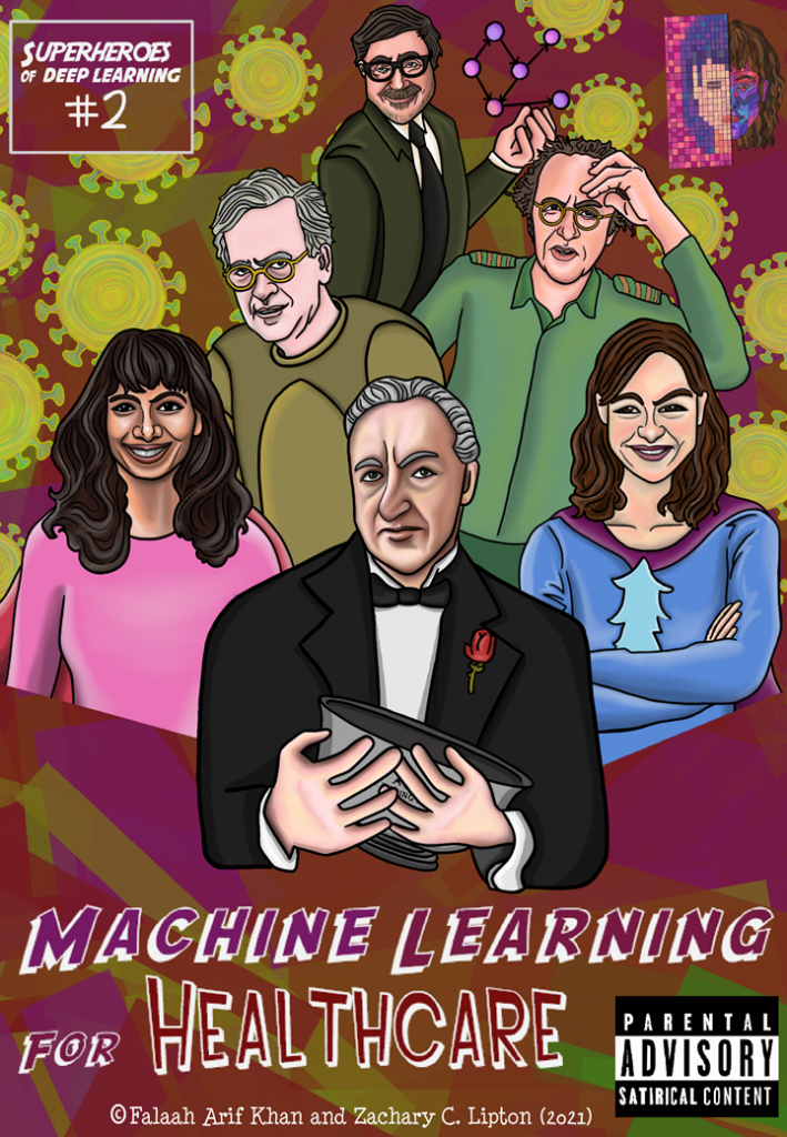 Cover of Volume 2: Machine Learning for Healthcare, of the Superheroes of Deep Learning comic series